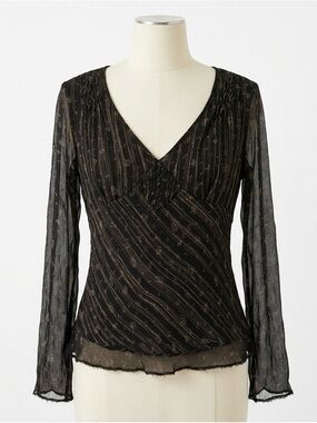 ECI New York Black Silk Semi Sheer Babydoll Blouse Sz 12 Whimsigoth Fairy Grunge